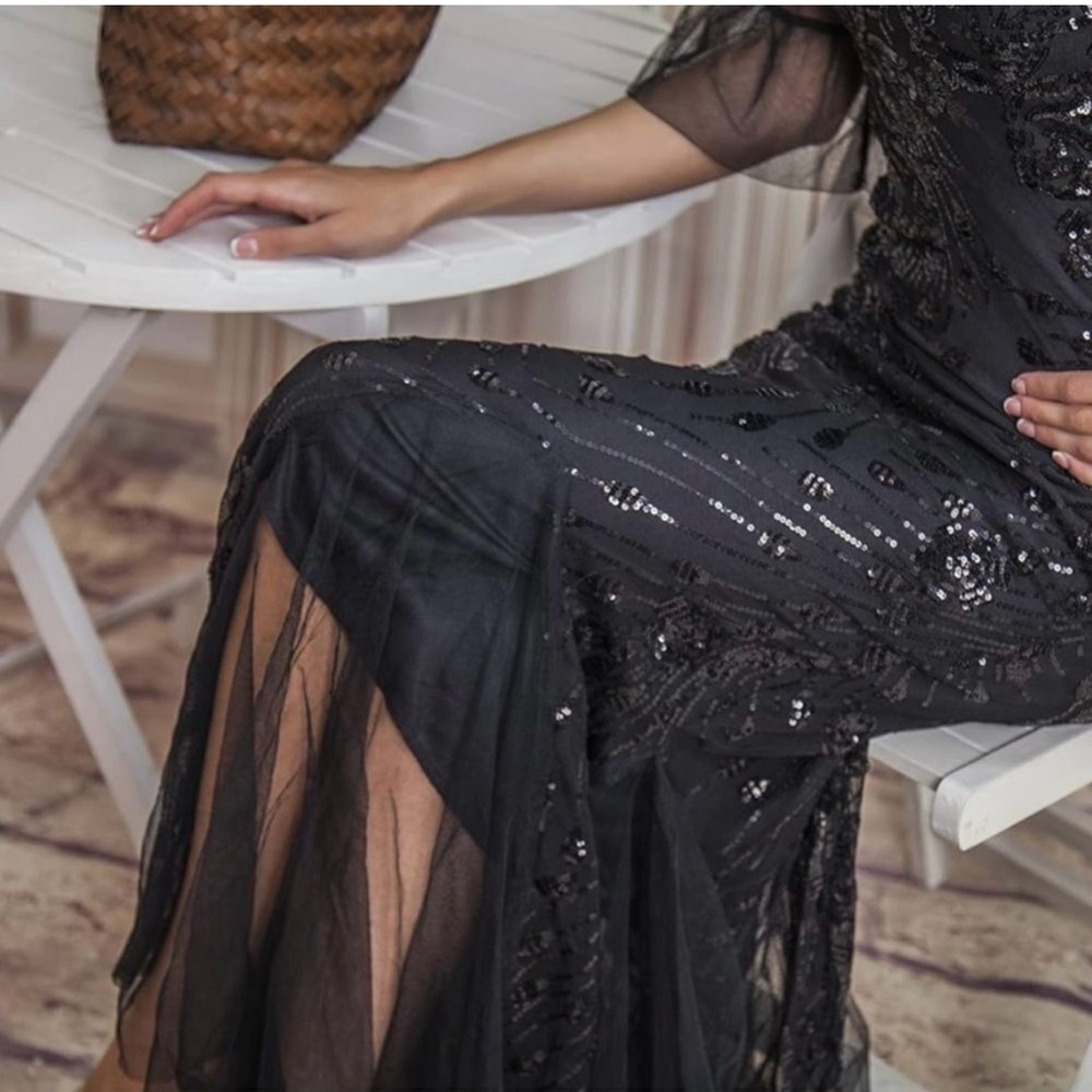 Elegant Black Sequin Wedding Dress - Picture 2 of 14